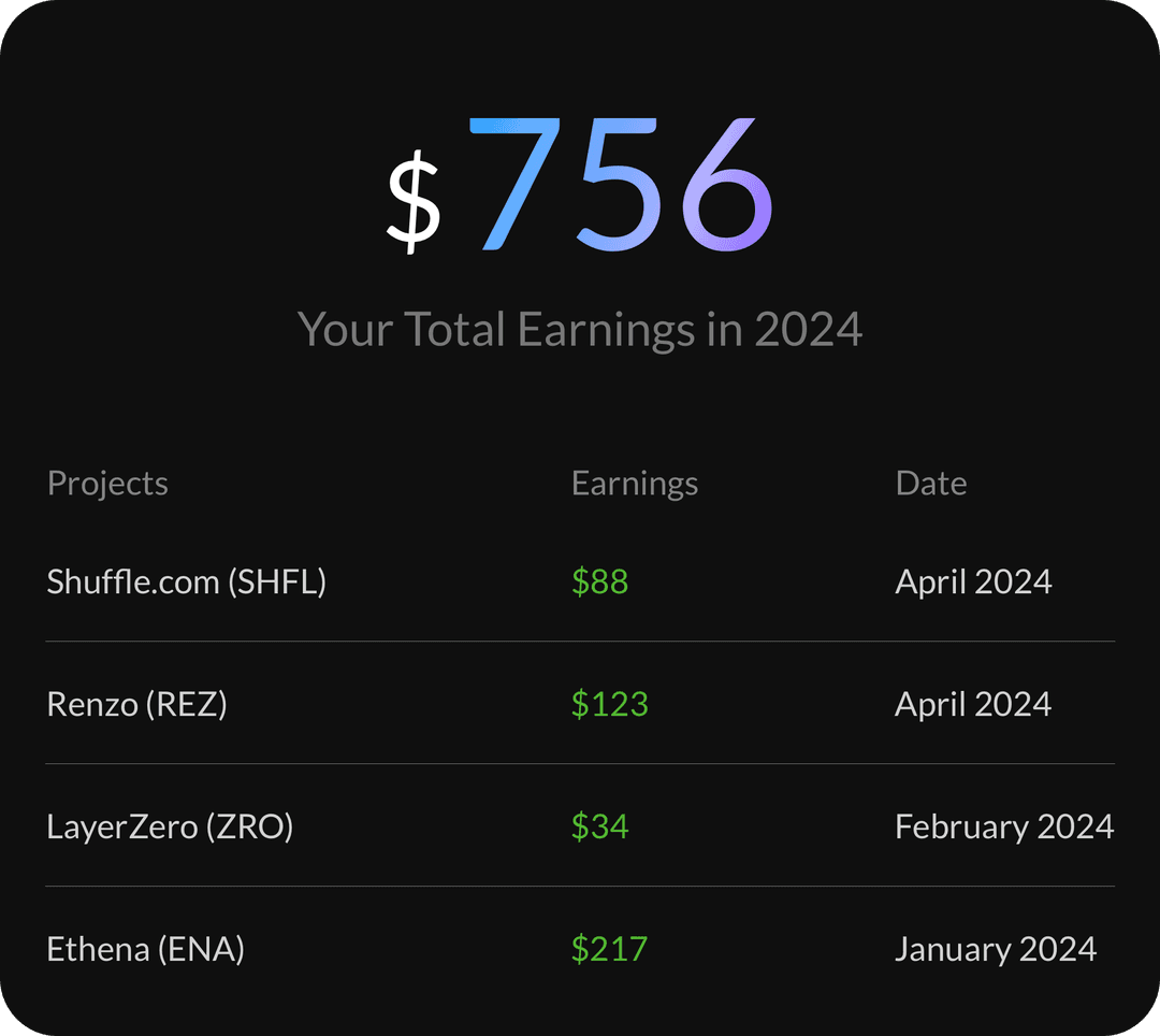 screenshot of airdrop platform interface